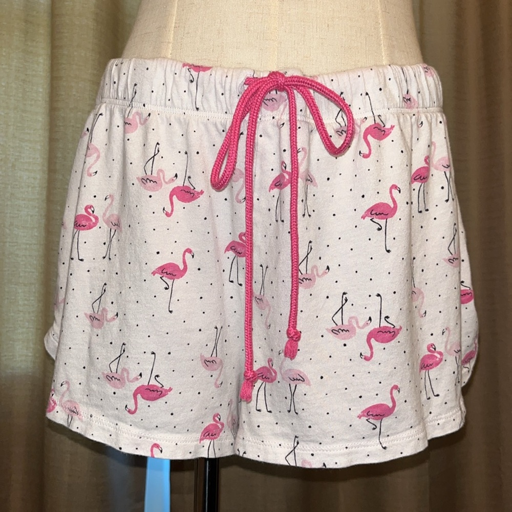 Secret Treasures Womens Large 12-14 Lounge Pajama Shorts White Pink Flamingo
